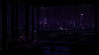 Cozy Rainy Night in a Luxury NYC Penthouse | Ceiling Skyline Views & Gentle Rain for Deep Sleep