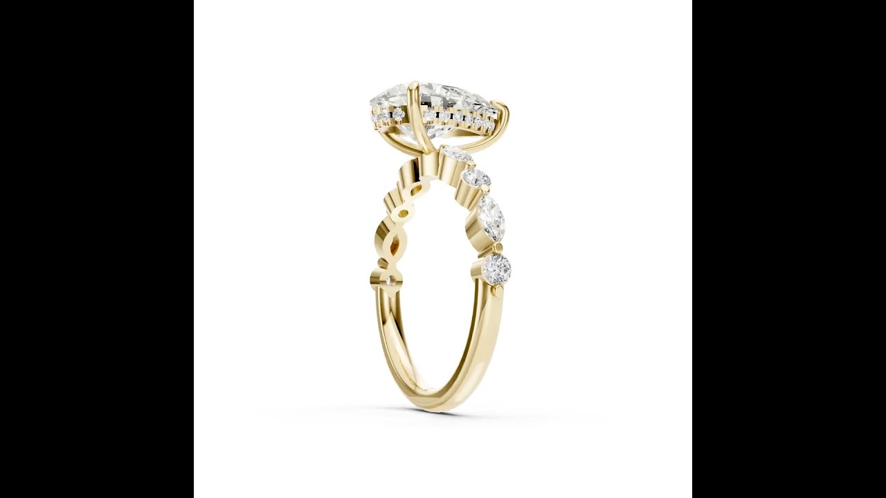 Pear Cut Diamond Alternating Round And Marquise Engagement Ring