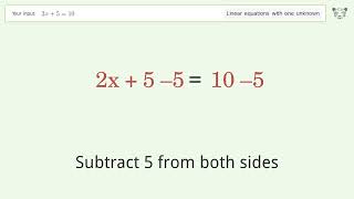 Solve 2x+5=10: Linear Equation Video Solution | Tiger Algebra