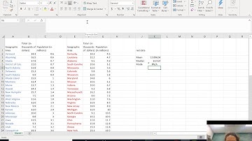 Small Example - Using excel to calculate mean, median, std dev, quartiles