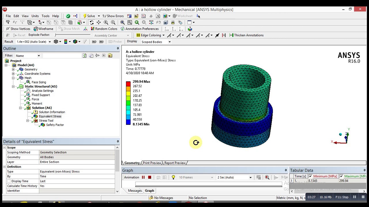 ANSYS Mechanical Tutorial A Hollow Cylinder von Mises Stress