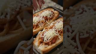 Spaghetti Stuffed Garlic Bread | Easy Cheesy Pasta Dinner Recipe #cheesycasserole #comfortfood