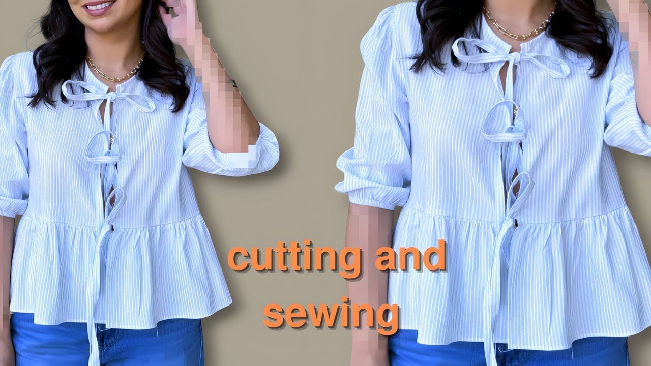 خياطة الموديل اللي عامل ضجة | تفصيل بلوزه روعة وأنيقة بخطوات بسيطة | Sewing Tie Dupe