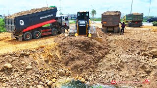 : Massive Landfilling Project!!! Using skills Shantui dh17c3 bulldozer and Hyundai 25ton dump trucks