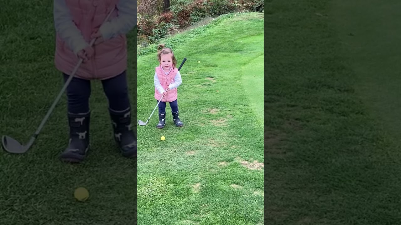 Two year old golf prodigy chips and hits the stick!