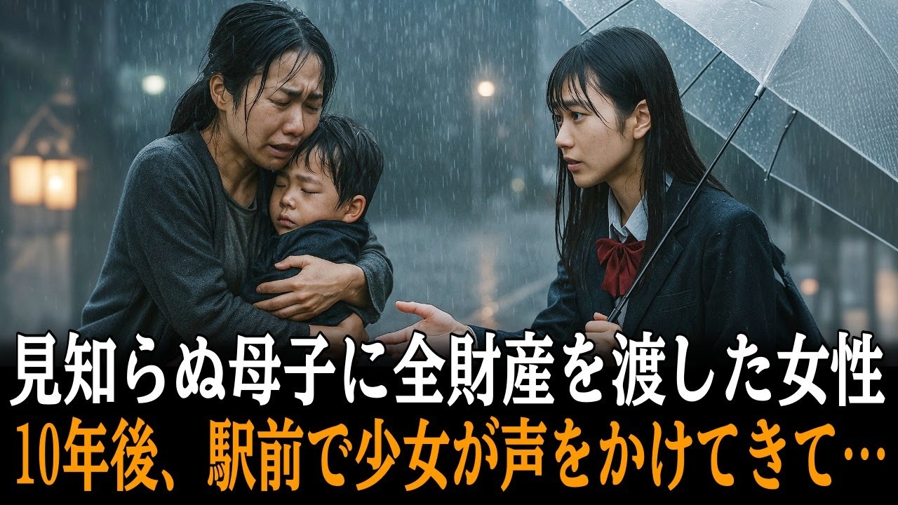 お金を盗まれて立ち往生していた母子に全財産30000円を渡した女子学生…10年後、親子を助けた駅前で少女が声をかけてきて…