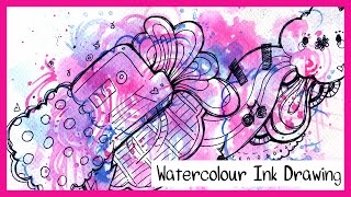 Pink Blue Love Storm Watercolour Ink Drawing