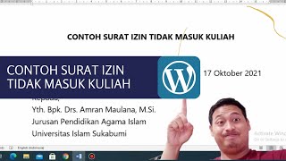 CONTOH SURAT IZIN TIDAK MASUK KULIAH