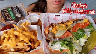 ASMR EATING CHARLEY'S PHILLY CHEESESTEAK CHEESE FRIES MUKBANG REAL SOUND 먹방 TWILIGHT SHOW