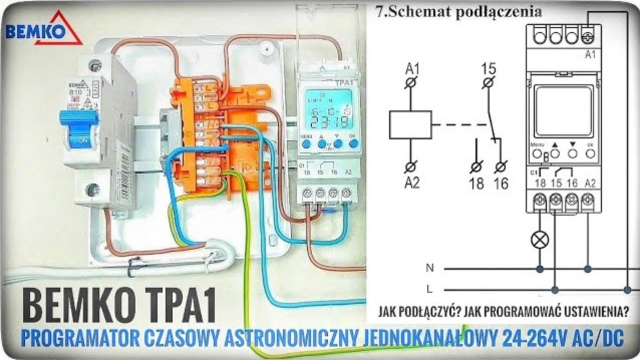 PROGRAMATOR CZASOWY ASTRONOMICZNY JEDNOKANAŁOWY BEMKO TPA1 24-264V AC/DC - JAK PODŁĄCZYĆ? INSTRUKCJA