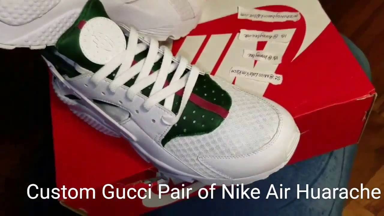 Gucci personnalisé Paire de Nike Air Huarache Blanc - YouTube Gucci personnalisé Paire de Nike Air Huarache Blanc