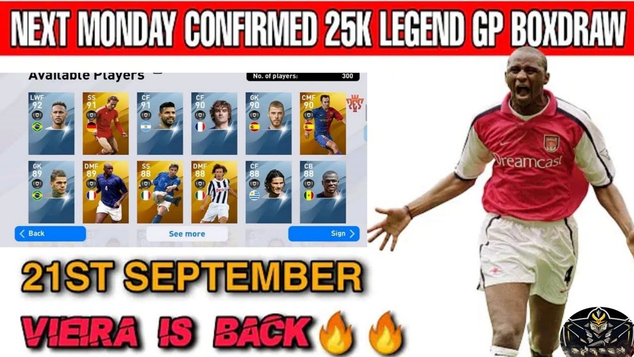 UP COMING LEGEND GP BOX DRAW MONDAY 21ST SEPTEMBER /PES 2020 MOBILE