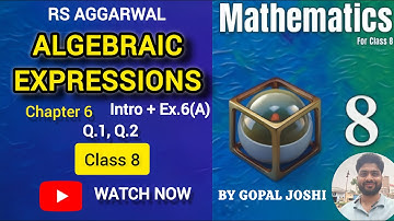 Algebraic Expressions Introduction + Exercise 6A Q1, Q2 | Class 8 Maths Chapter 6 | RS Aggarwal