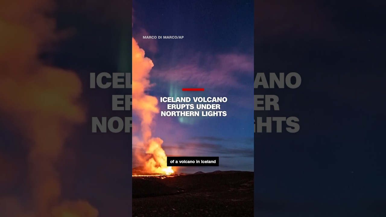 Iceland's volcano erupts under the northern lights
