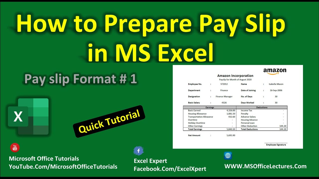 How To Prepare Salary Slip In Ms Excel | Salary Slip Format | Pay Slip | Template