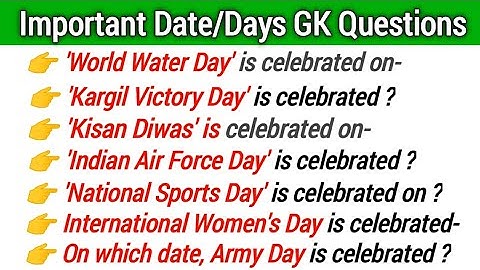 Important Date/Days GK Questions And Answers || GK Questions And Answers || R S GK