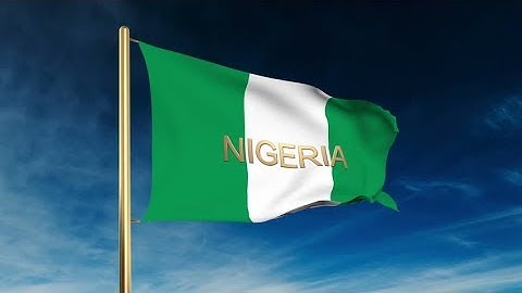4K Nigeria flag slider style with title. Waving in the wind with cloud background animation Stock