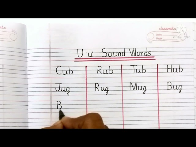 u sound words in 4 line notebook| how to write u sound words| three letter words |u class=