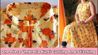 One piece Umbrella Kurti Cutting And stitching | Collar Neck Kurti | English Subtitles