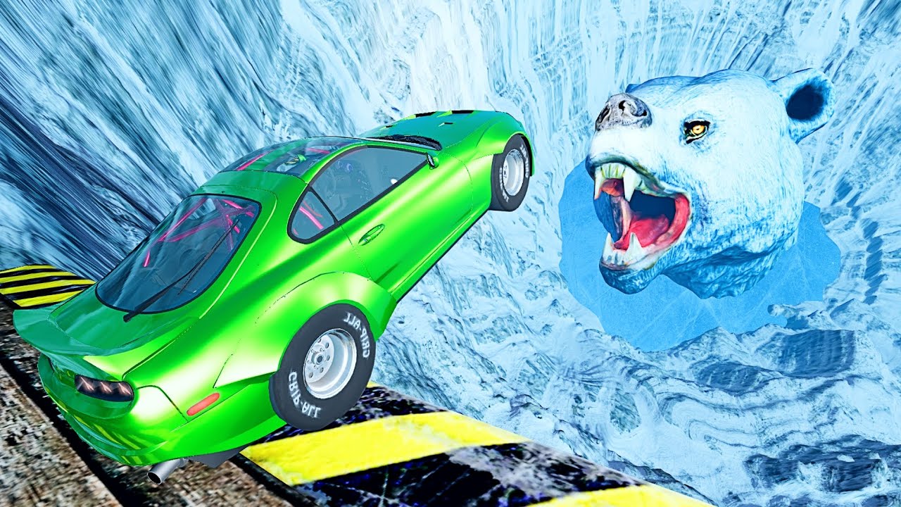 Car Jumps & Falls into Polar Bear - BeamNG.drive