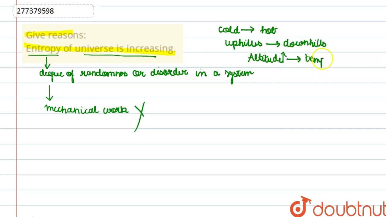 Give reasons: Entropy of universe is increasing. | CLASS 10 | CHEMICAL THERMODYNAMICS | CHEMISTR...