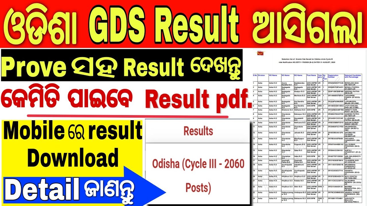 Odisha GDS Result 2020 | Odisha Postal Result Pdf 2020 | Odisha GDS Merit List 2020 |GDS Result Date