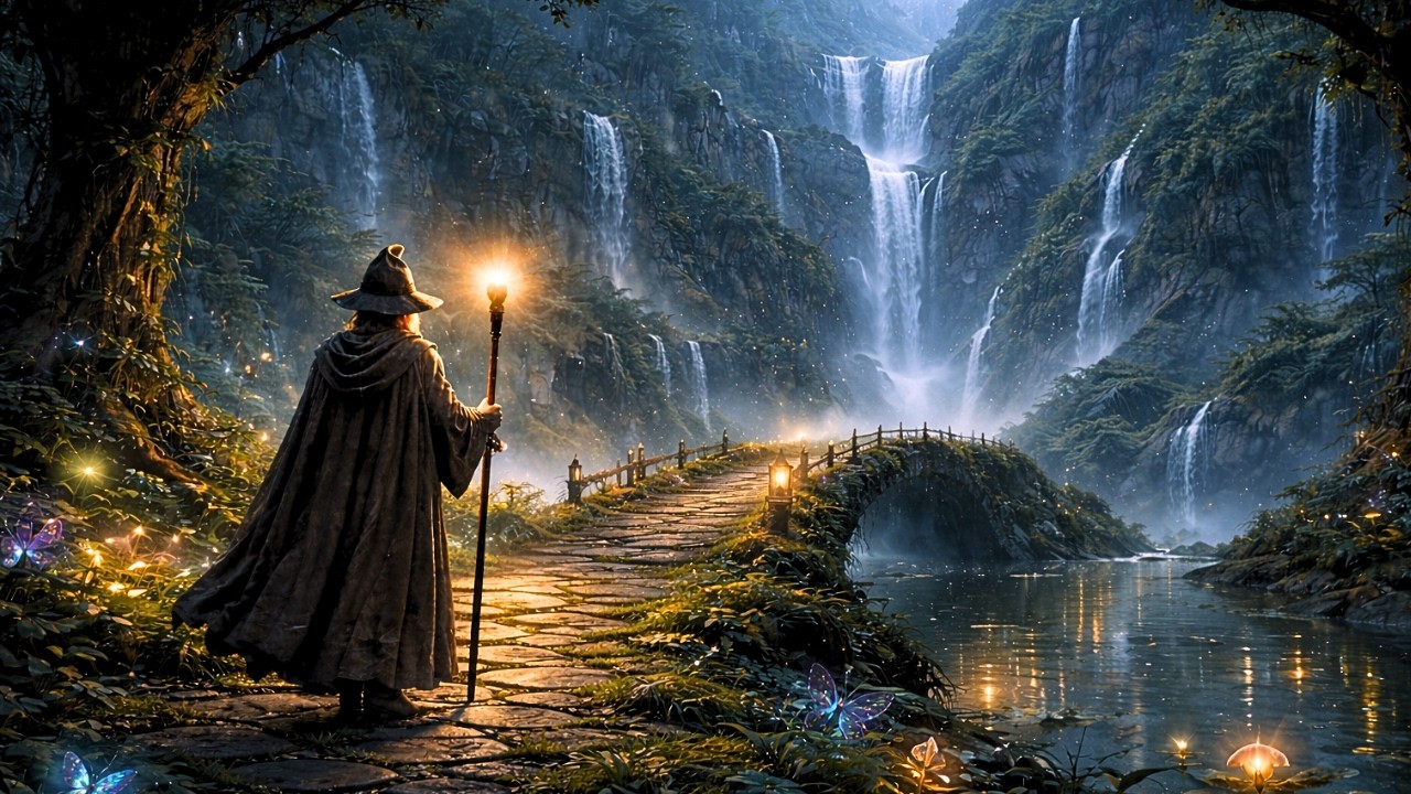 Path of the Wizard: Whispering Falls Bridge | Calm Medieval Fantasy Ambience for Focus & Relaxation