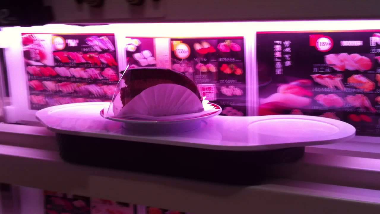 Automatic food delivery in Genki Sushi, Shibuya, Tokyo - YouTube