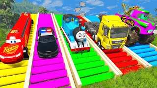 Long Cars vs Funny Cars with Stairs Colors and Cars vs Deep Water  BeamNG Drive