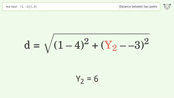 Find the distance between two points p1 (4,-3) and p2 (1,6): Step-by-Step Video Solution