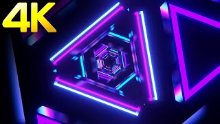 4K Abstract Rotating Triangle Tunnel Pink &amp; Blue Color Neon Motion Background Screensaver (No Sound)