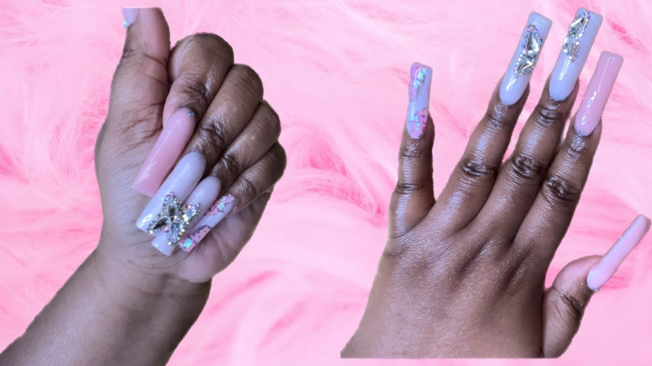Pink Polygel Nails (Butterfly Rhinestone) YouTube