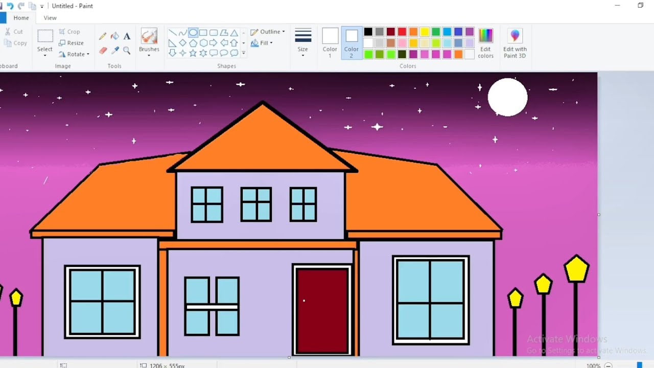 How to draw house in MS Paint