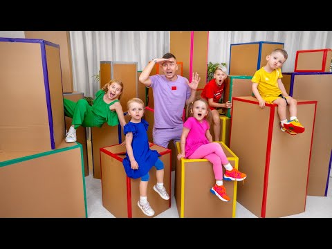 Five Kids Hide and Seek in Boxes Challenge