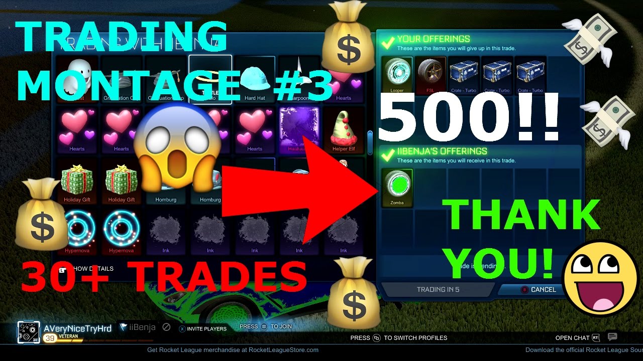 500 SUB SPECIAL!! TRADING MONTAGE #3(30+ TRADES)(ROCKET LEAGUE)