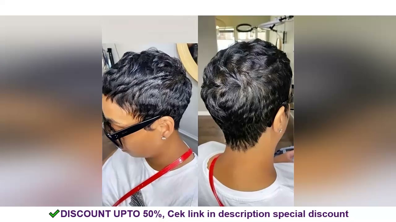 Short Pixie Cut Wig Human Hair For Women Machine Made Wigs With Bangs Colored Wig 180 Density