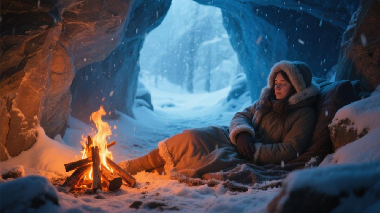 Gentle Sleep Music for Snowy Winter Nights with Fireplace