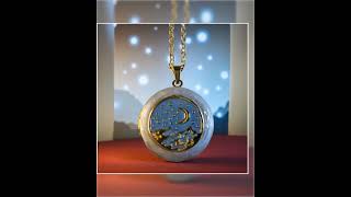 Photo Locket Gold-Plated : Blue Enamel Moon and Stars