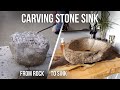 Diy carving a stone sink from a round rock  full time lapse build