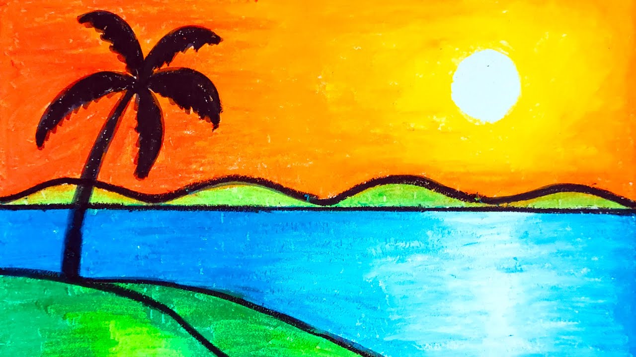 How To Draw Sunset Scenery Easy For Beginners |Drawing Sunset Scenery Step  By Step - YouTube