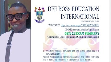 SUMMARY OF PARAGRAPH WRITING (USE OF ENGLISH AND COMMUNICATION SKILLS GST102)