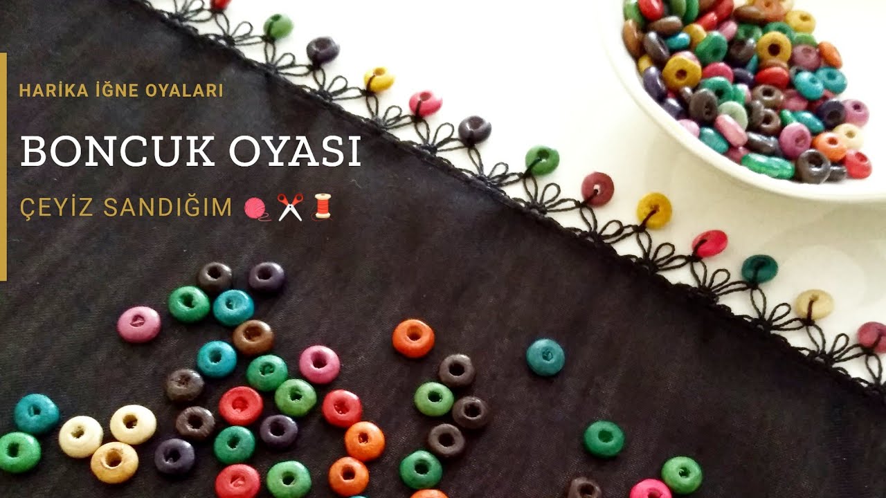 🌸DÜZ RENK YAZMAYA BONCUKLU İĞNE OYASI MODELİ 🧵🧶✂️