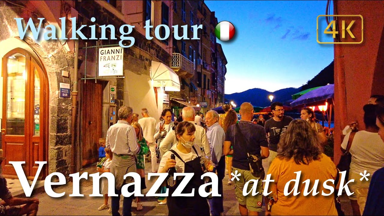Vernazza at dusk (Liguria), Italy【Walking Tour】With Captions - 4K