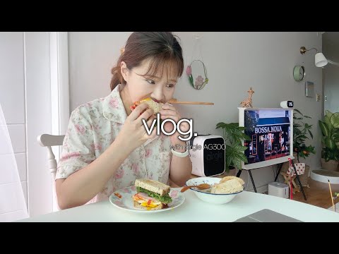 (ENG) 카페사장 휴무 일상 vlog | 건강한 샌드위치 혼밥, <strong>미니공기청정기</strong> AG300 언박싱, 선물받은 twg티타임, 고양이 다툼직관☝🏻