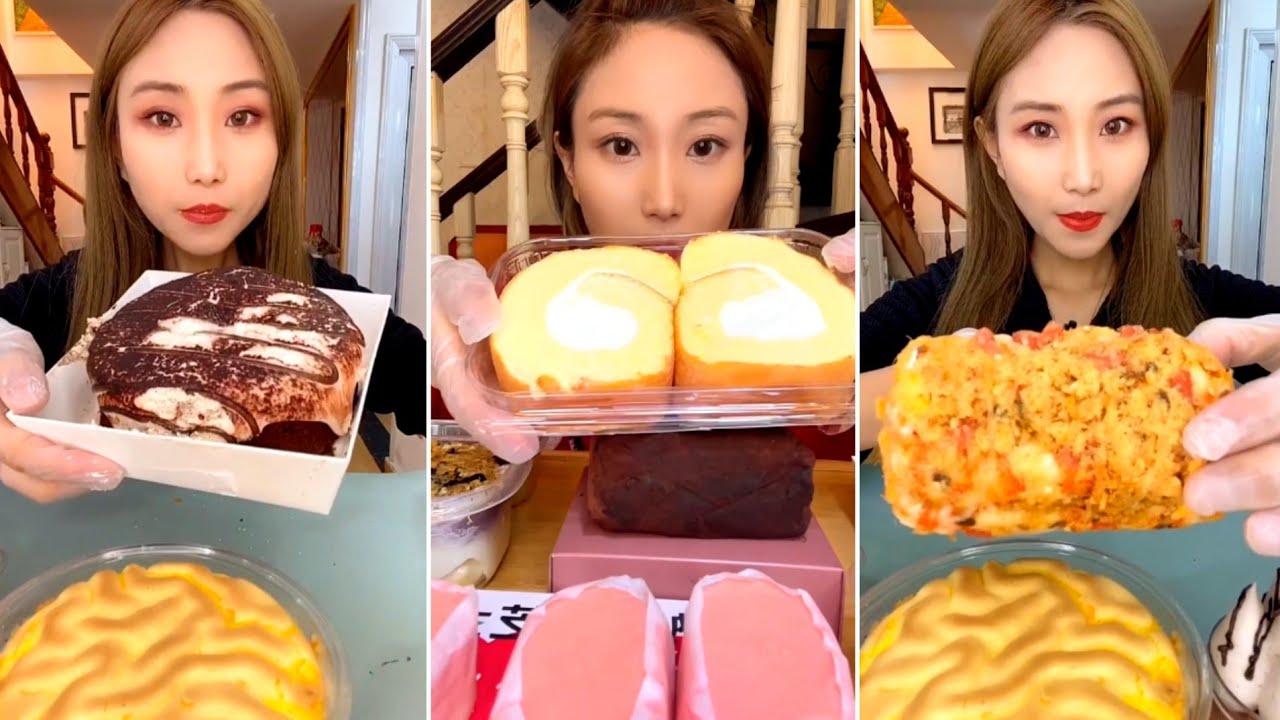 [ENG SUB] Pop cake,Matcha black sesame box,Meat floss green dumpling 디저트 먹방 デザートモクバン ของหวาน มุกบัง