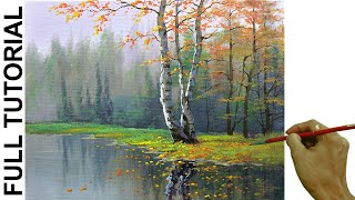 Acrylic Landscape Painting TUTORIAL /  Birch Tree in Misty Forest / JMLisondra