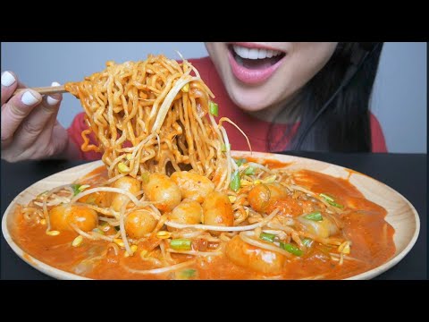 CHEESY RICE CAKE SPICY NOODLES (ASMR EATING SOUNDS) NO TALKING | SAS-ASMR