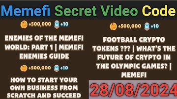 Memefi Secret Video Code 28 Aug 2024 | Today Video Secret code | memefi secret Video Code