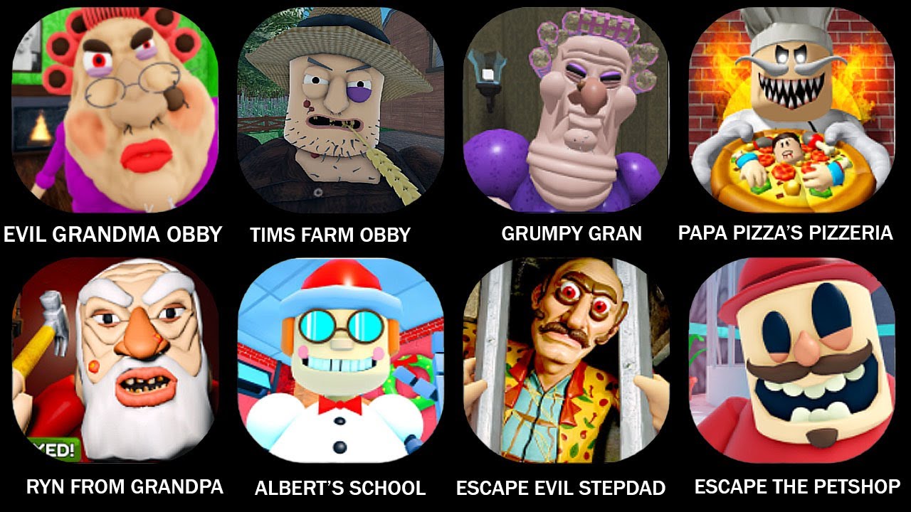 ROBLOX: ESCAPE EVIL GRANDMA OBBY, ESCAPE TIMS FARM, GRUMPY GRAN (SCARY OBBY), PAPA PIZZA'S PIZZERIA