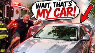 CAR DESTROYED IN NYC BY NY FIREMAN FOR PARKING BY HYDRANT DURING AN EMERGENCY!
